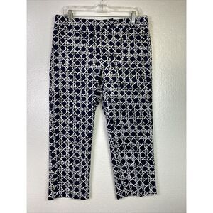 Liz & Co Womens Capri 12 Blue White Print‎ zip shorts Chic Beach Mod Glamrock